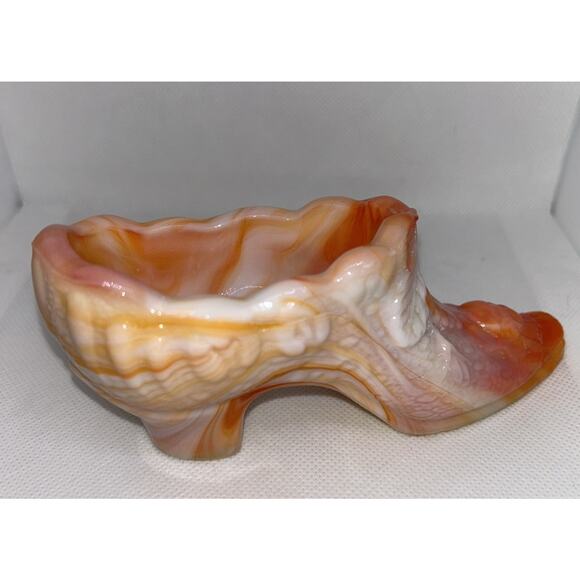 Vintage Kanawha Hand Crafted Cabbage Rose Orange Slag Glass Shoe 6" EC - Picture 6 of 14